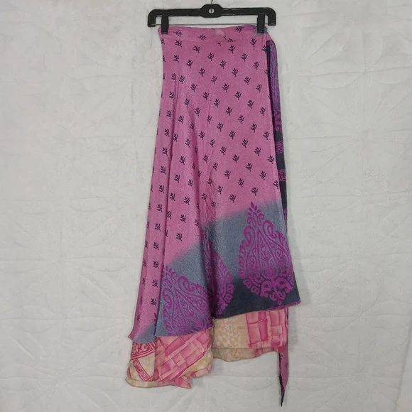 reversable darn good yarn sari silk wrap skirt ankle 4-12 boho hippy colorful - Picture 4 of 6